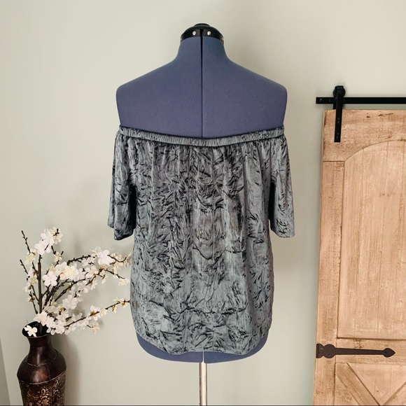 Knox Rose Grey Velvet Off Shoulder Top Size L - Picture 4 of 5